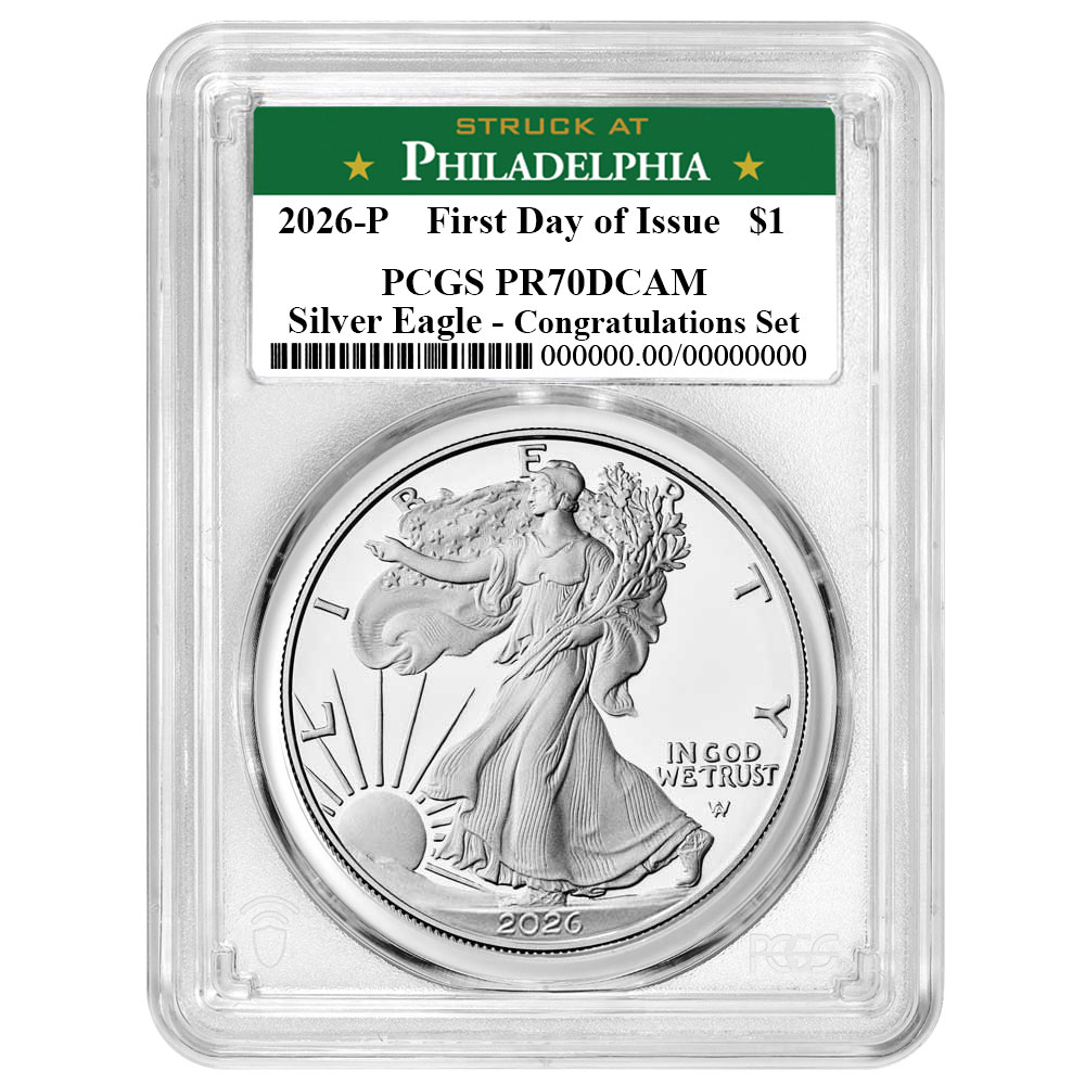 2026-P Proof $1 American Silver Eagle Congratulations Set PCGS PR70DCAM FDOI Philadelphia Label