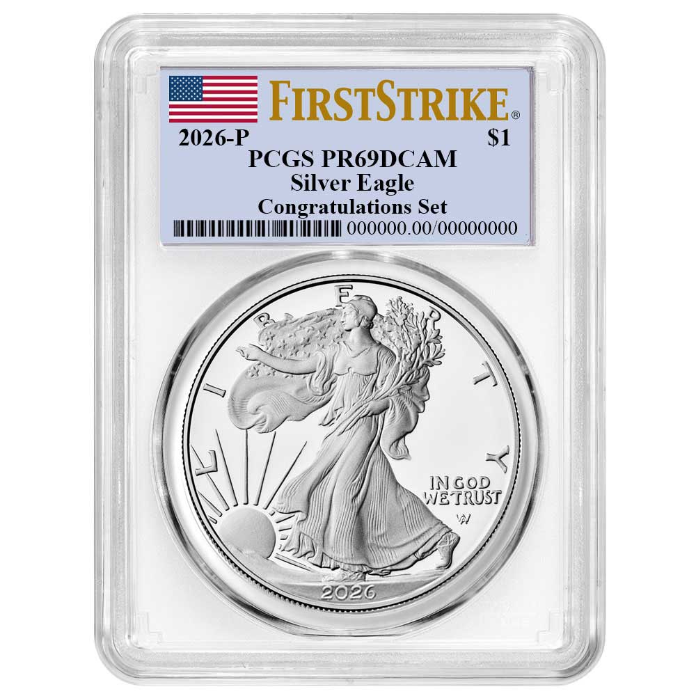 2026-P Proof $1 American Silver Eagle Congratulations Set PCGS PR69DCAM FS Flag Label White Frame
