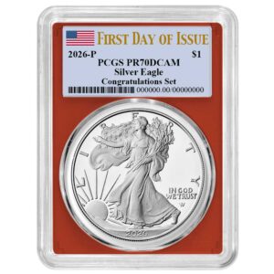 2026-P Proof $1 American Silver Eagle Congratulations Set PCGS PR70DCAM FDOI Flag Label Red Frame