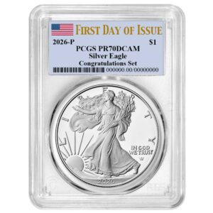 2026-P Proof $1 American Silver Eagle Congratulations Set PCGS PR70DCAM FDOI Flag Label