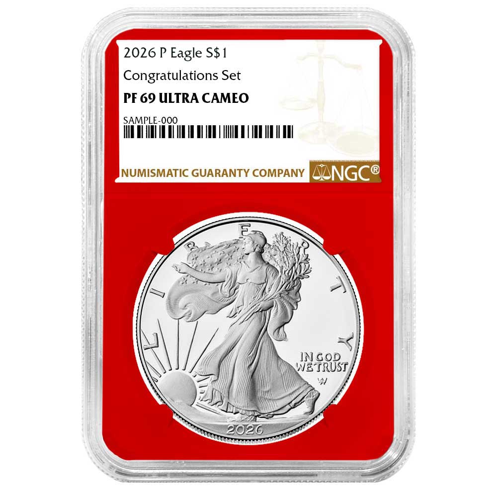 2026-P Proof $1 American Silver Eagle Congratulations Set NGC PF69UC Brown Label Red Core