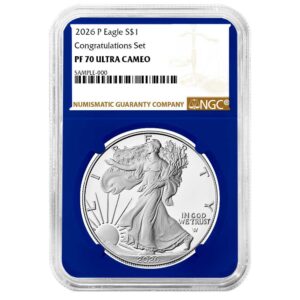 2026-P Proof $1 American Silver Eagle Congratulations Set NGC PF70UC Brown Label Blue Core