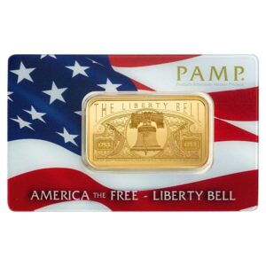 1 Troy oz Pamp Liberty Bell Gold Bar .9999 Fine