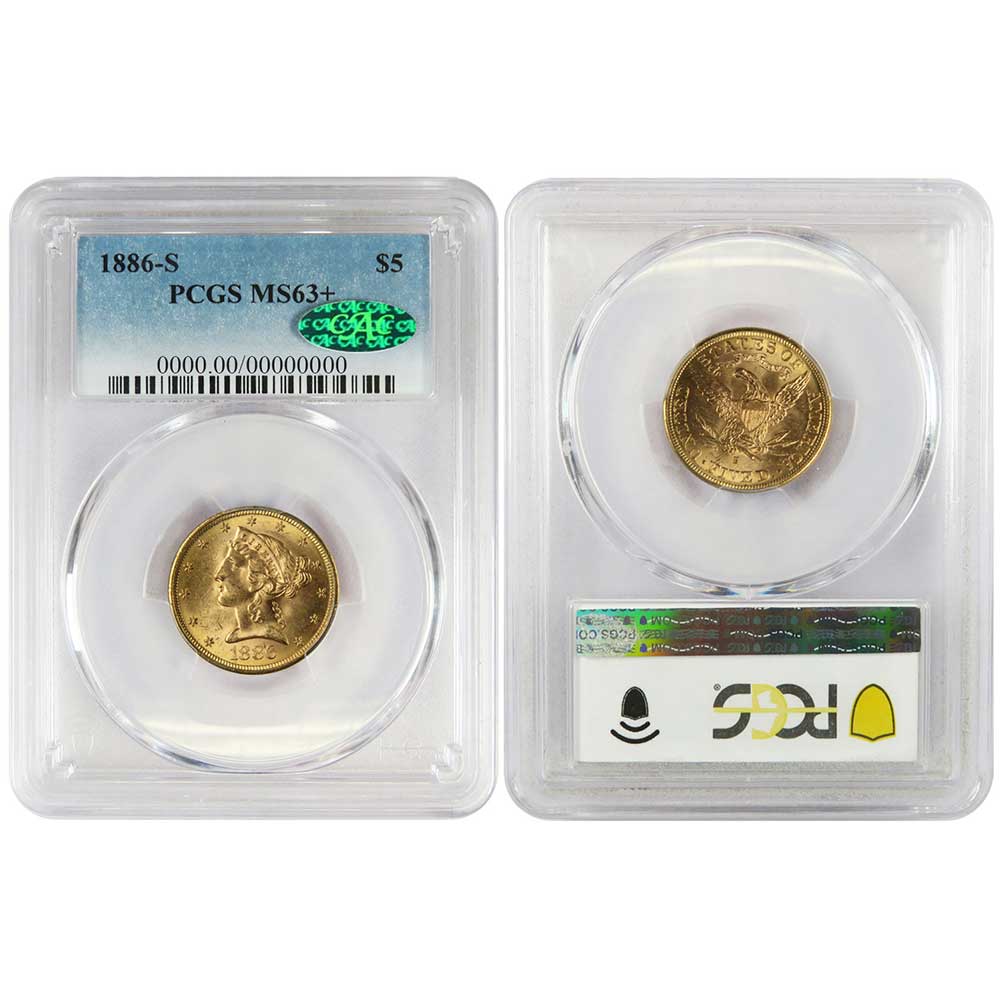 1886-S $5 Liberty Head Gold Half Eagle PCGS MS63+ (CAC