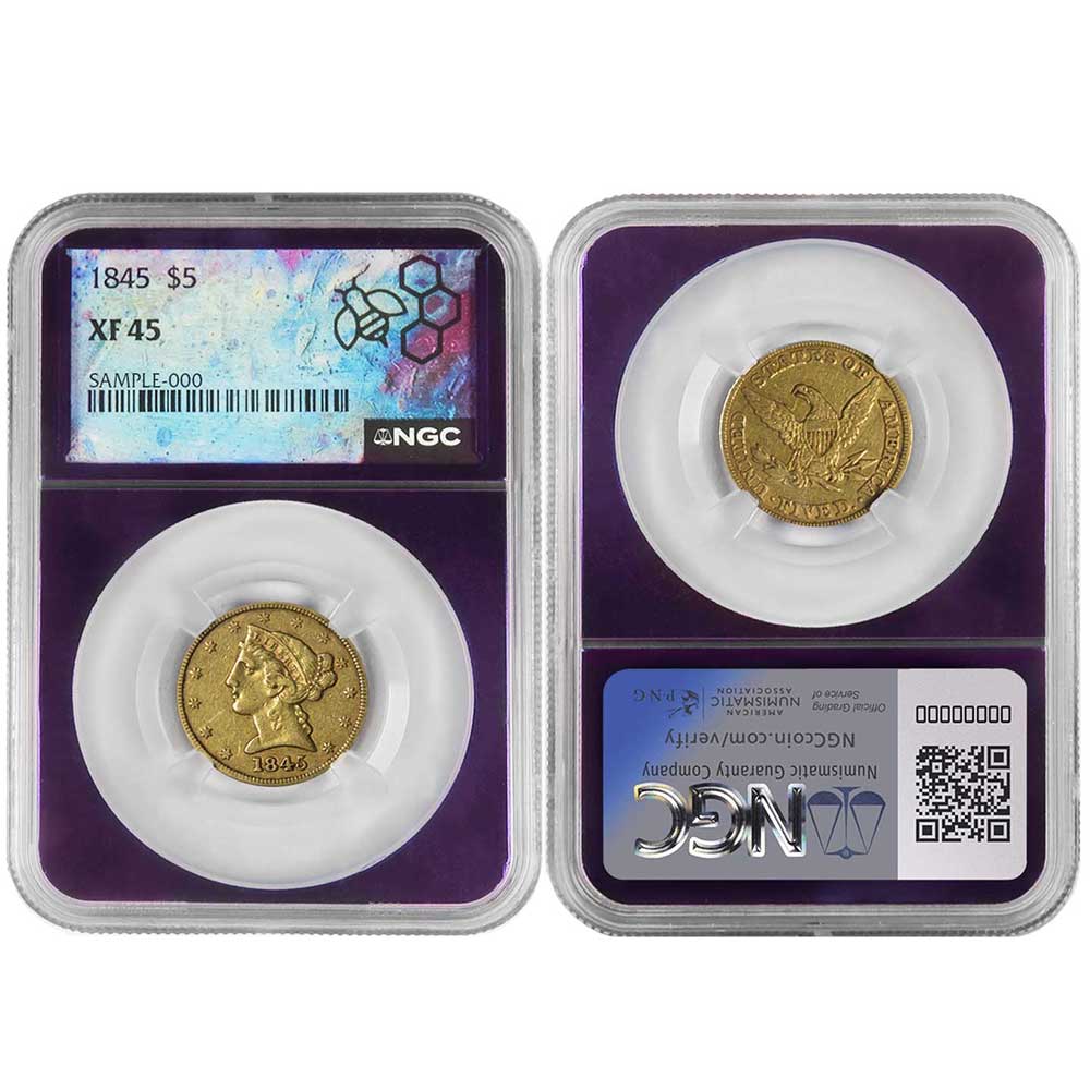 1845 $5 Liberty Head Gold Half Eagle NGC XF45 Trader Bea Purple Core -  Pinehurst Coins