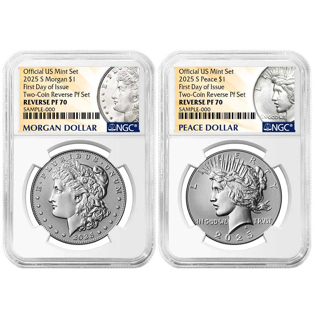 2025-S Reverse Proof $1 Morgan and Peace Silver Dollar 2pc Set NGC PF70 FDI Morgan & Peace Label