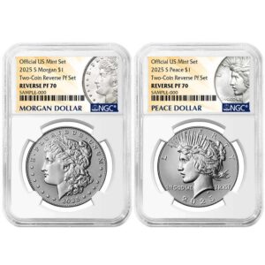 2025-S Reverse Proof $1 Morgan and Peace Silver Dollar 2pc Set NGC PF70 Morgan & Peace Label