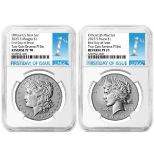 2025-S Reverse Proof $1 Morgan and Peace Silver Dollar 2pc Set NGC PF70 FDI First Label