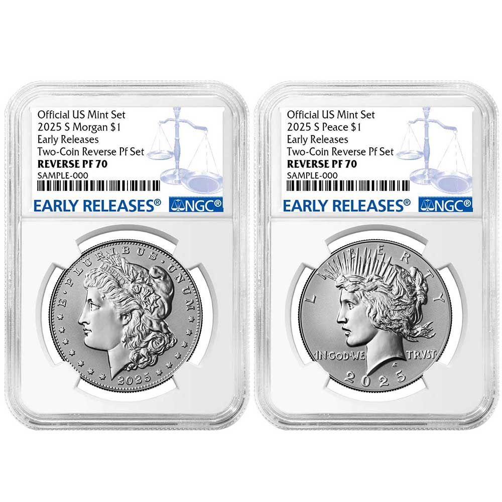 2025-S Reverse Proof $1 Morgan and Peace Silver Dollar 2pc Set NGC