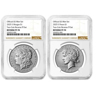 2025-S Reverse Proof $1 Morgan and Peace Silver Dollar 2pc Set NGC PF70 Brown Label
