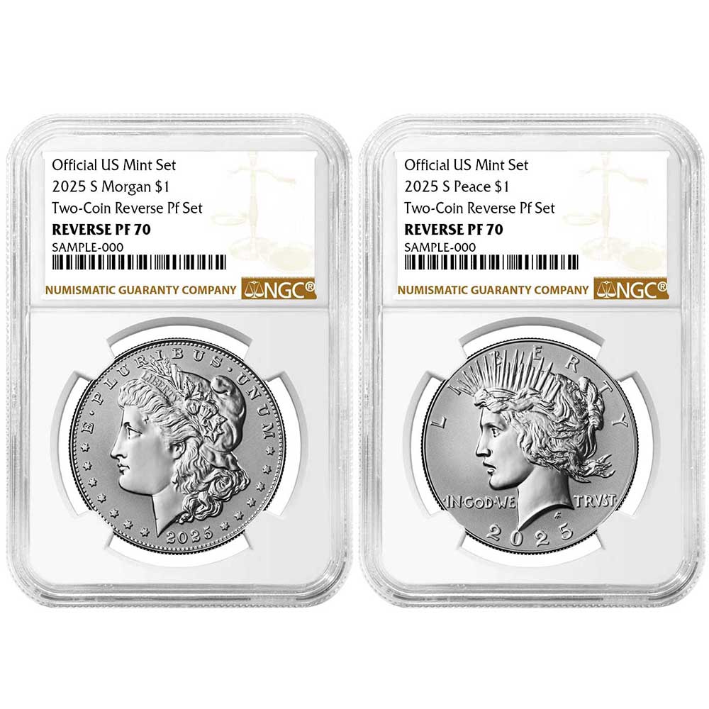 2025-S Reverse Proof $1 Morgan and Peace Silver Dollar 2pc Set NGC PF70 Brown Label