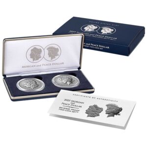 2025-S Reverse Proof $1 Morgan and Peace Silver Dollar 2pc Set Box ,OGP & COA