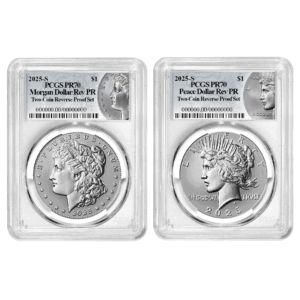 2025-S Reverse Proof $1 Morgan and Peace Silver Dollar 2pc Set PCGS PR70 Morgan & Peace Label