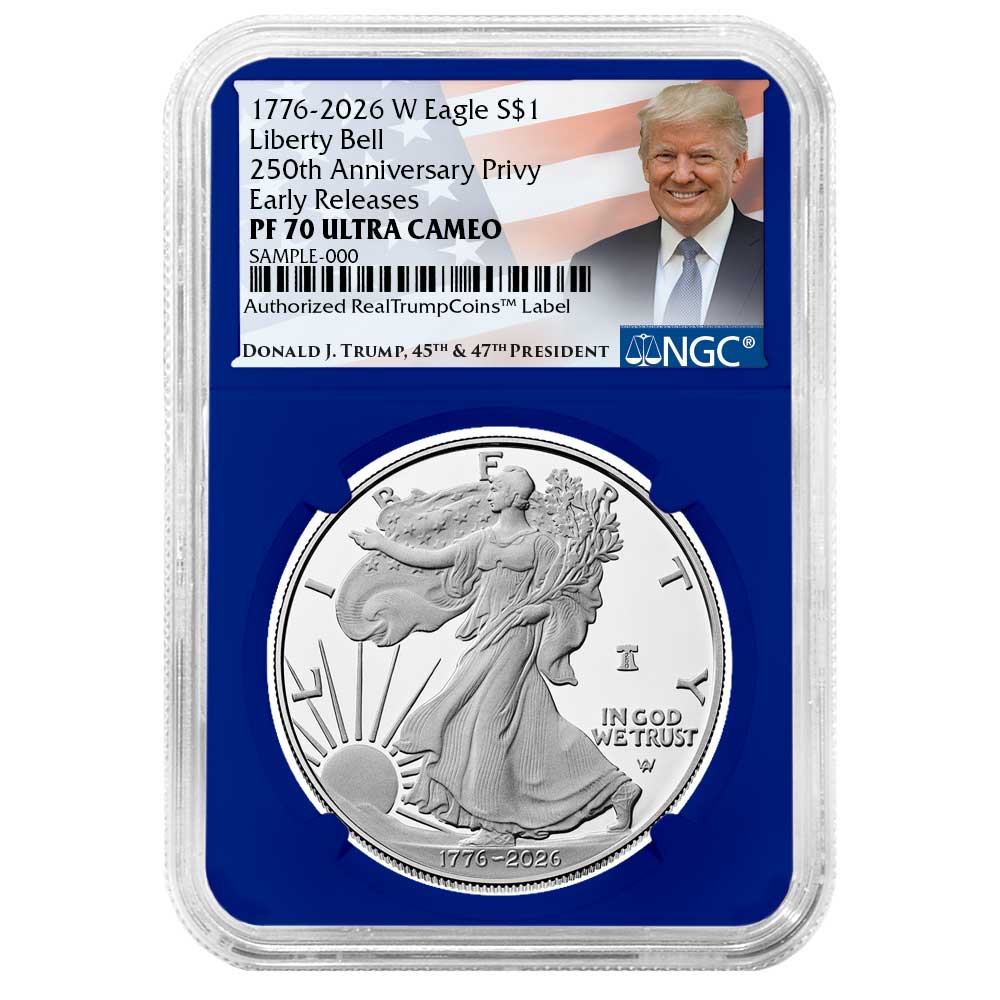 2026-W Proof $1 American Silver Eagle NGC PF70UC ER Trump Label Blue Core