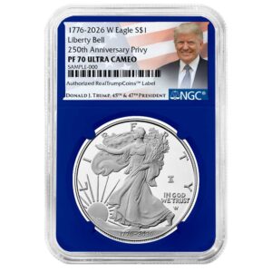 2026-W Proof $1 American Silver Eagle NGC PF70UC Trump Label Blue Core