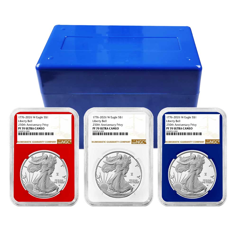 2026-W Proof $1 American Silver Eagle 3pc Set NGC PF70UC Brown Label Red White Blue