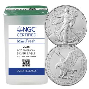 Roll of 20 – 2026 $1 American Silver Eagle NGC ER MintFresh Tube