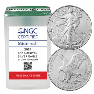 Roll of 20 – 2026 $1 American Silver Eagle NGC FDI MintFresh Tube