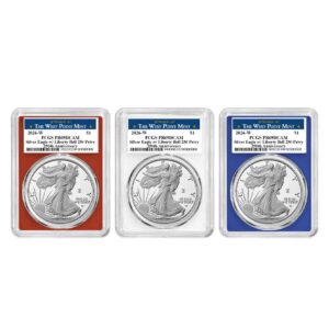 2026-W Proof $1 American Silver Eagle 3pc Set PCGS PR69DCAM West Point Label Red White Blue