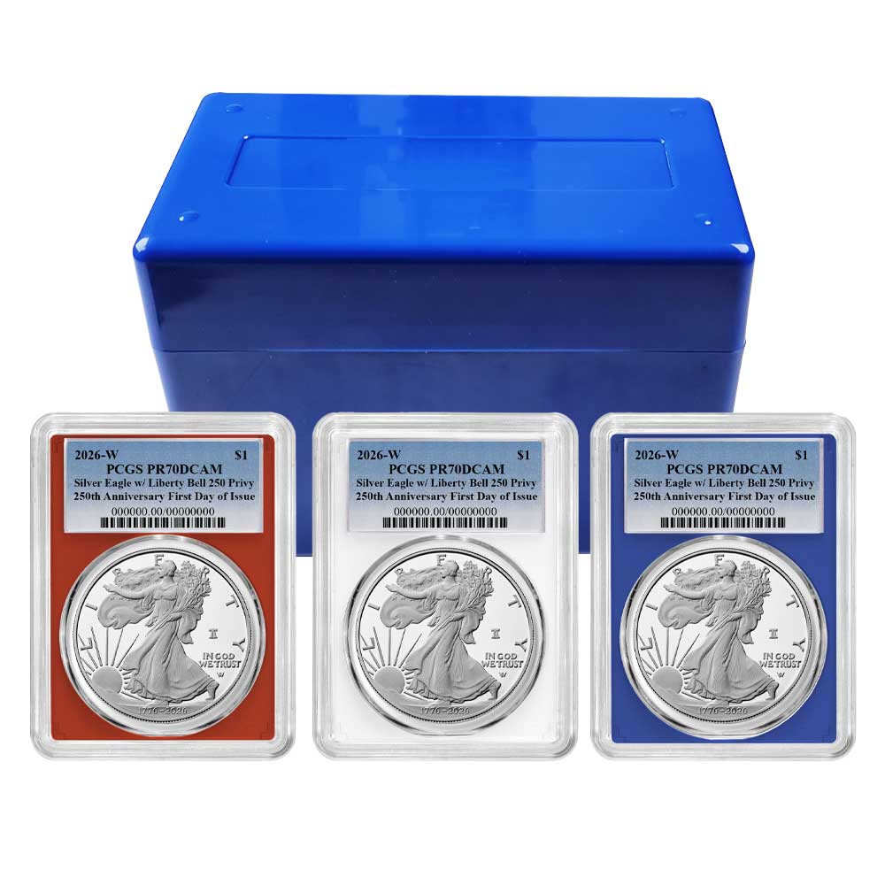 2026-W Proof $1 American Silver Eagle 3pc Set PCGS PR70DCAM FDOI Blue Label Red White Blue