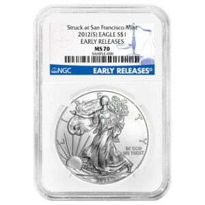 2012 (S) $1 American Silver Eagle NGC MS70 ER Blue Label