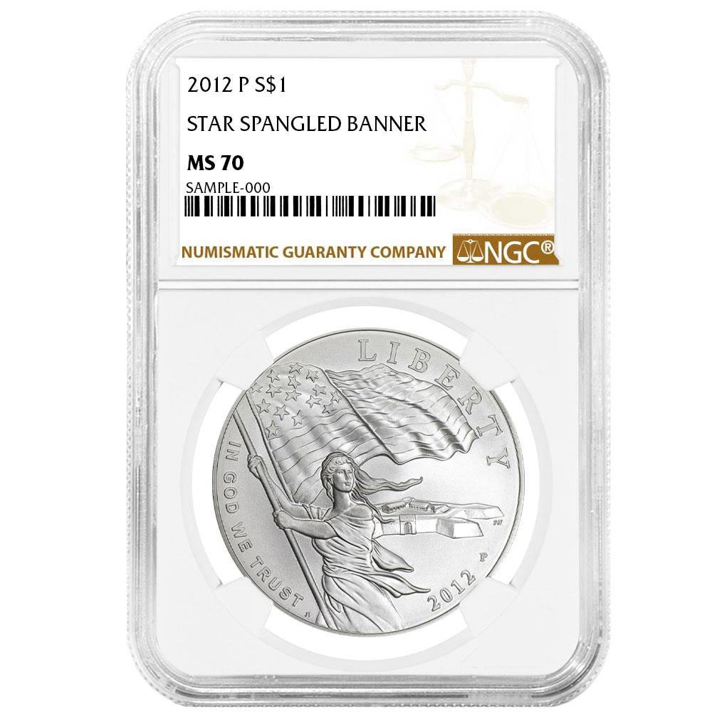 2012-P UNC $1 Star-Spangled Banner Silver Commemorative NGC MS70