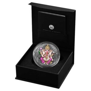 2025 $5 Ganesha 2 oz High Relief Antiqued Silver Coin by T&S Coin Mintage of 324
