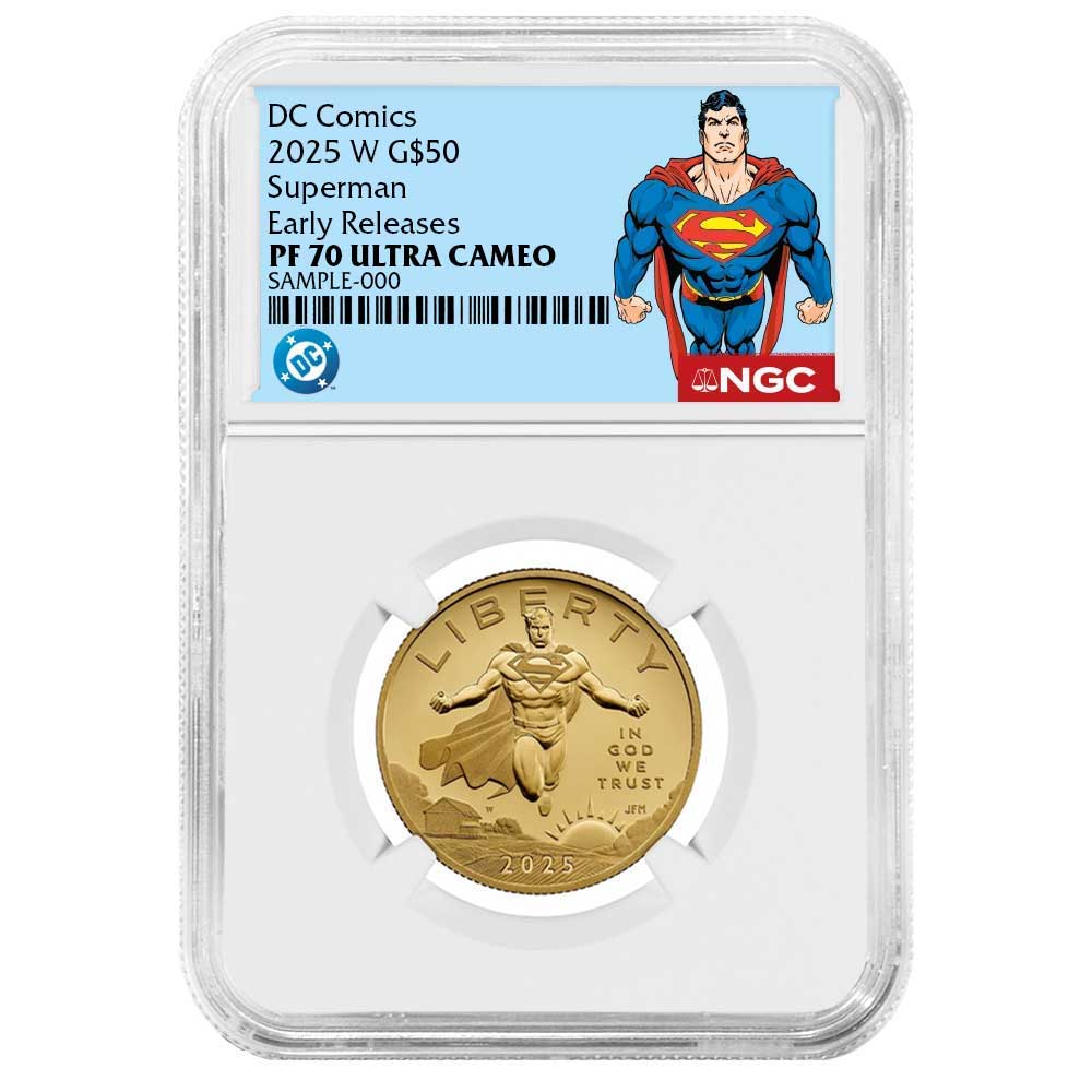 2025-W Proof $50 Superman DC Comics 1/2 oz Gold Coin NGC PF70UC ER Superman Label