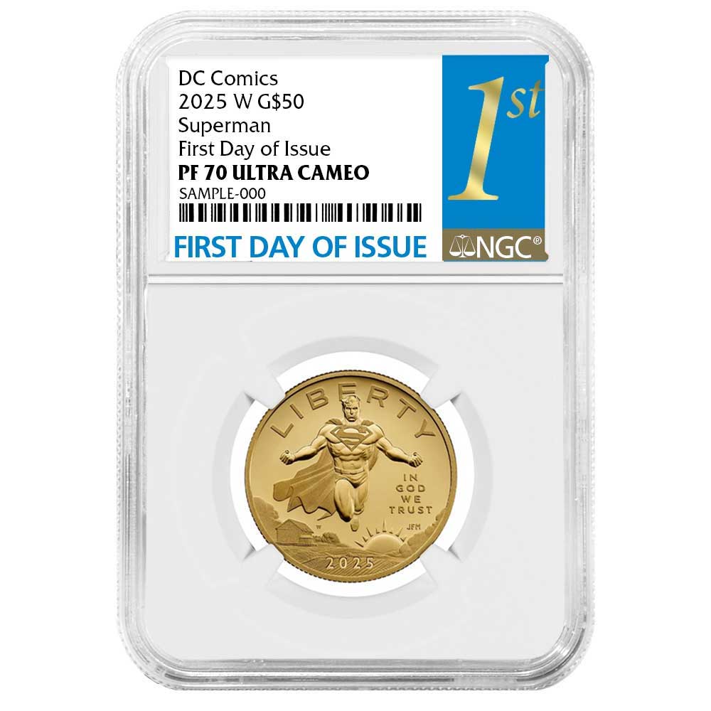 2025-W Proof $50 Superman DC Comics 1/2 oz Gold Coin NGC PF70UC FDI First Label