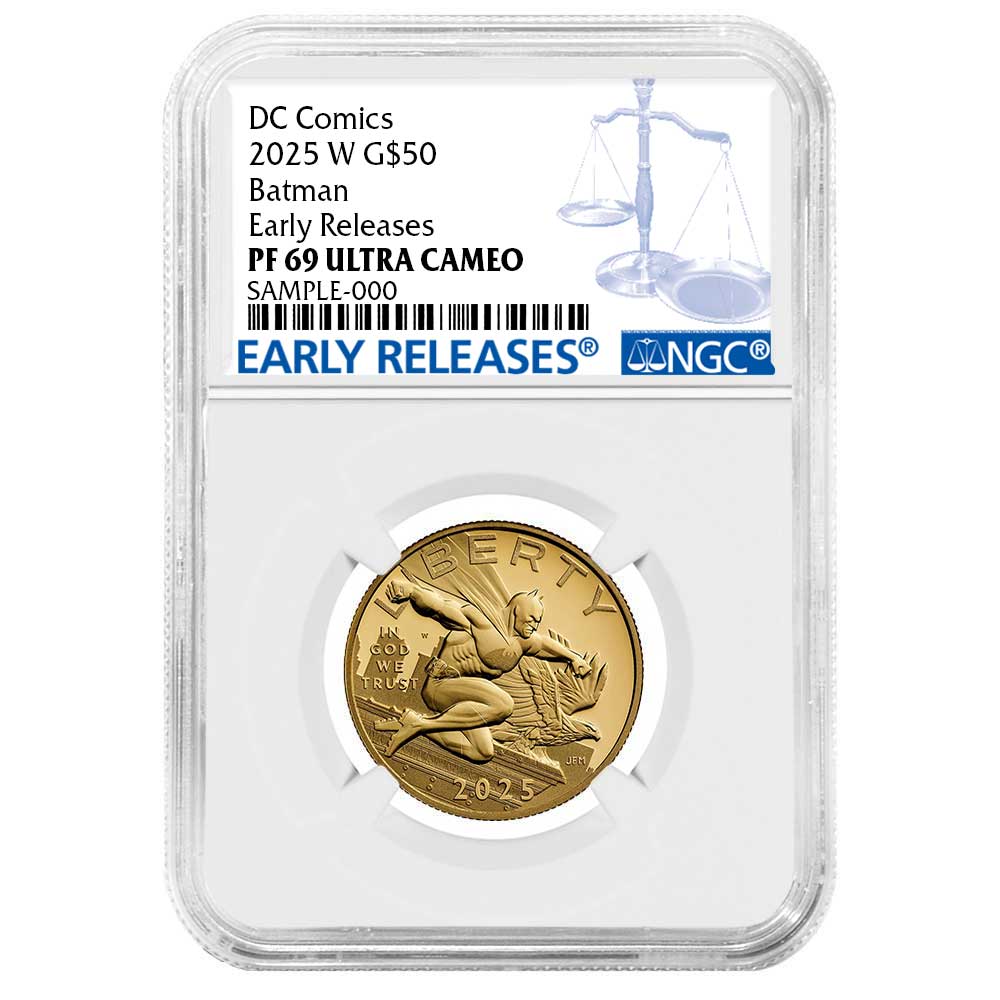 Presale – 2025-W Proof $50 Batman DC Comics 1/2 oz Gold Coin NGC PF69UC ER Blue Label