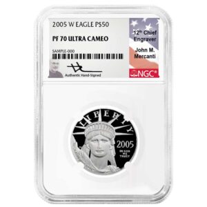 2005-W Proof $50 American Platinum Eagle 1/2 oz NGC PF70UC Mercanti Flag Label