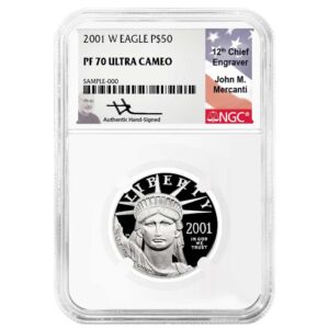 2001-W Proof $50 American Platinum Eagle 1/2 oz NGC PF70UC Mercanti Flag Label