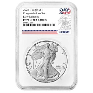 2026-P Proof $1 American Silver Eagle Congratulations Set NGC PF70UC ER 250th Eagle Label
