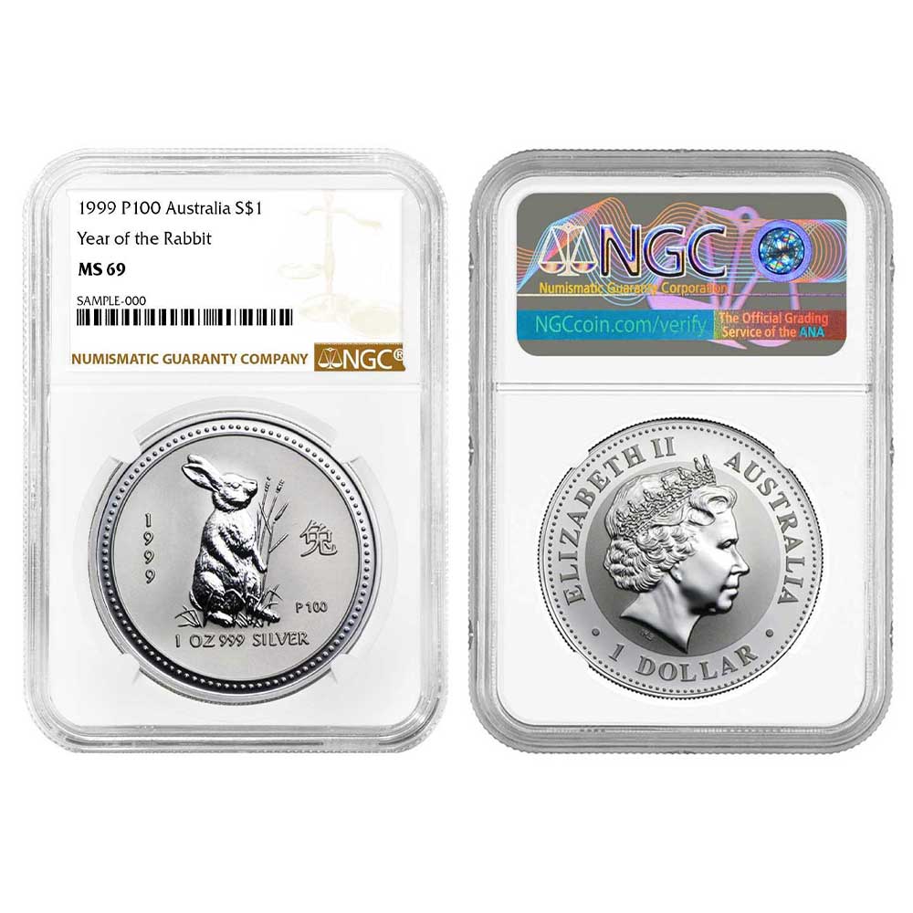 1999 $1 Australia Year of the Rabbit .999 1 oz Silver Coin NGC
