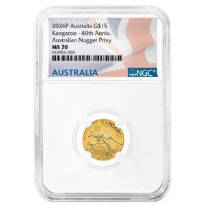 2026 $15 Australia Gold Kangaroo 1/10 oz 40th Anniversary NGC MS70 Australian Flag Label