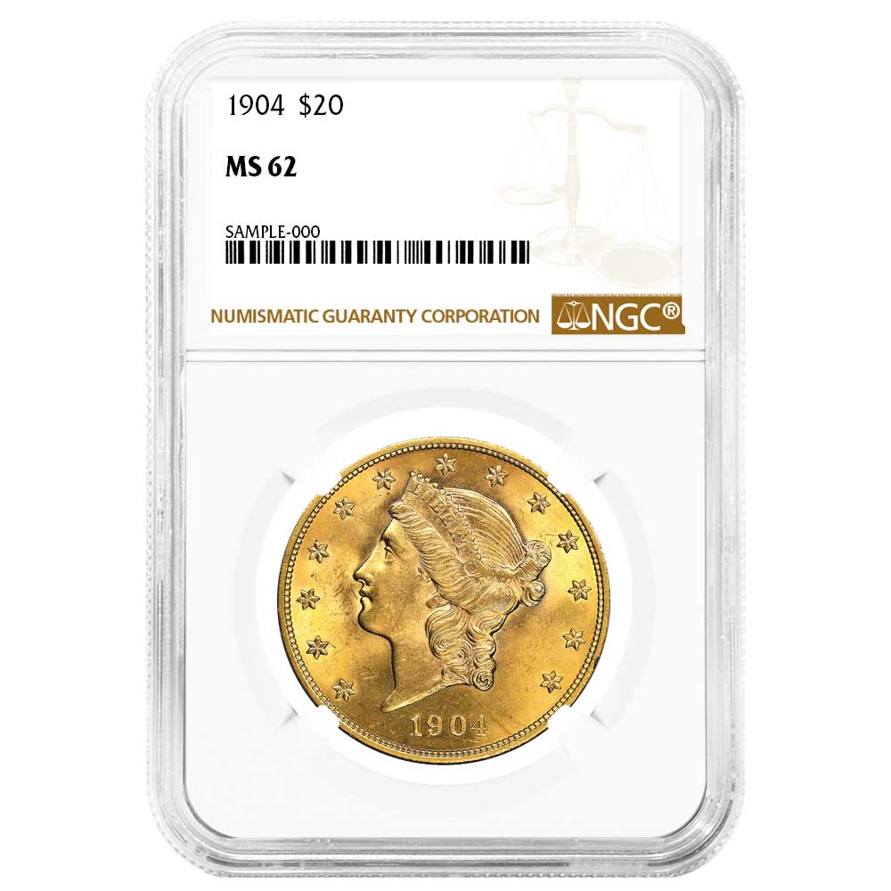 1850 to 1907 $20 Liberty Head Gold Double Eagle NGC MS62 Random Year