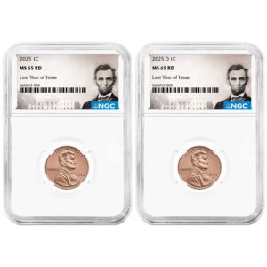 2025 1c Lincoln Shield Penny 2pc Set NGC MS65 RD Last Year of Issue Lincoln Label