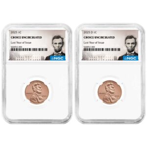 2025 1c Lincoln Shield Penny 2pc Set NGC Choice Uncirculated Last Year of Issue Lincoln Label