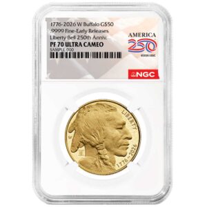 Presale - 2026-W Proof $50 American Gold Buffalo NGC PF70 ER American 250th Anniversary Label