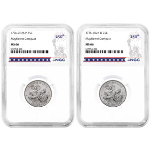 2026 25c Semiquincentennial Quarter Mayflower Compact 2pc Set NGC MS66 250th Statue of Liberty Label