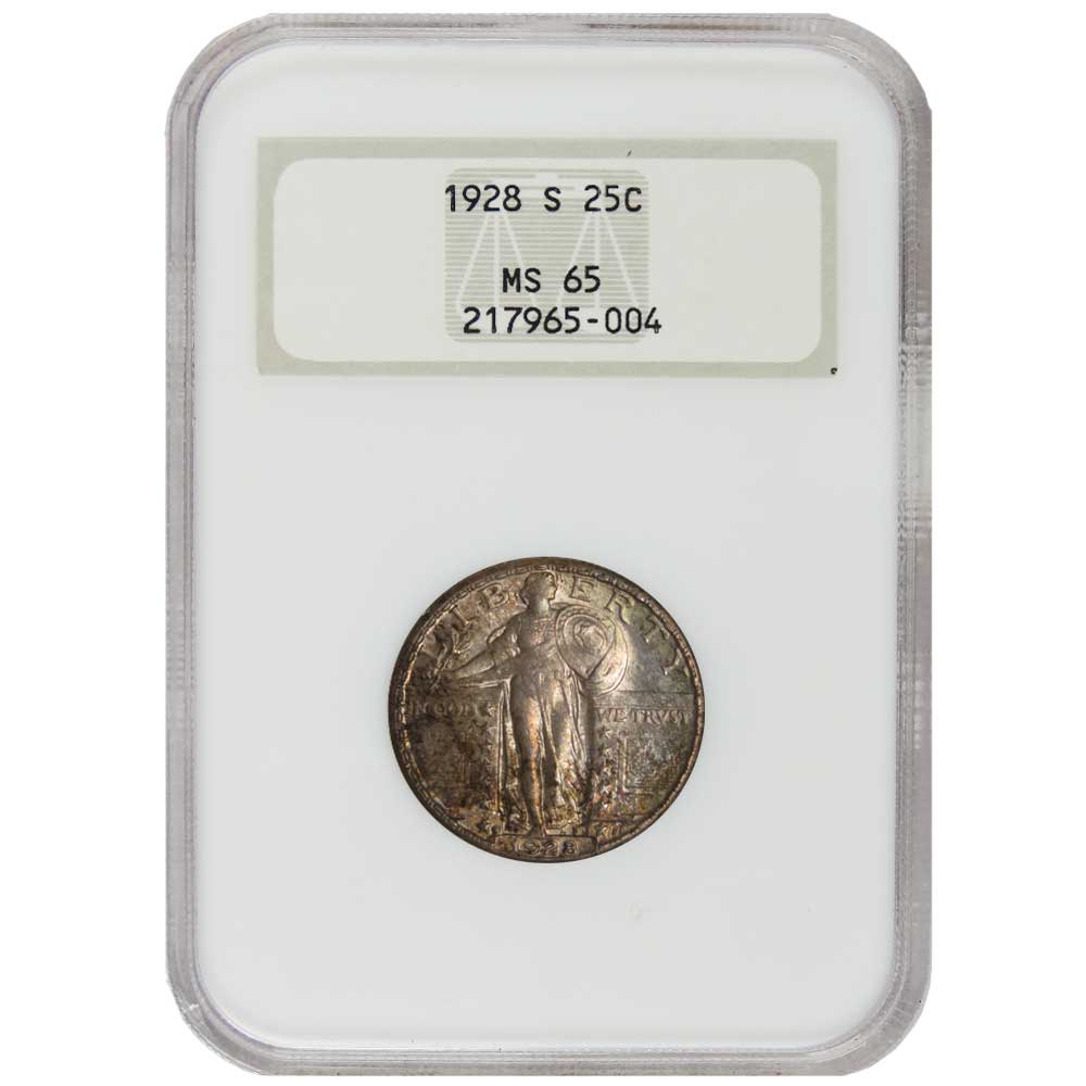 1928-S 25c Standing Liberty Quarter NGC MS65 Fatty Holder