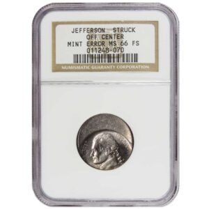 5c Jefferson Nickel Mint Error Struck Off Center NGC MS66 FS