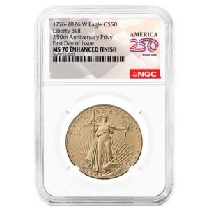 2026-W Enhanced Uncirculated $50 American Gold Eagle NGC MS70 FDI American 250th Anniversary Label