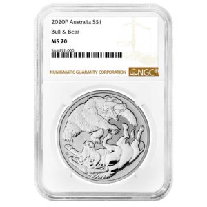 2020-P Australia $1 Bull and Bear NGC MS70 Brown Label