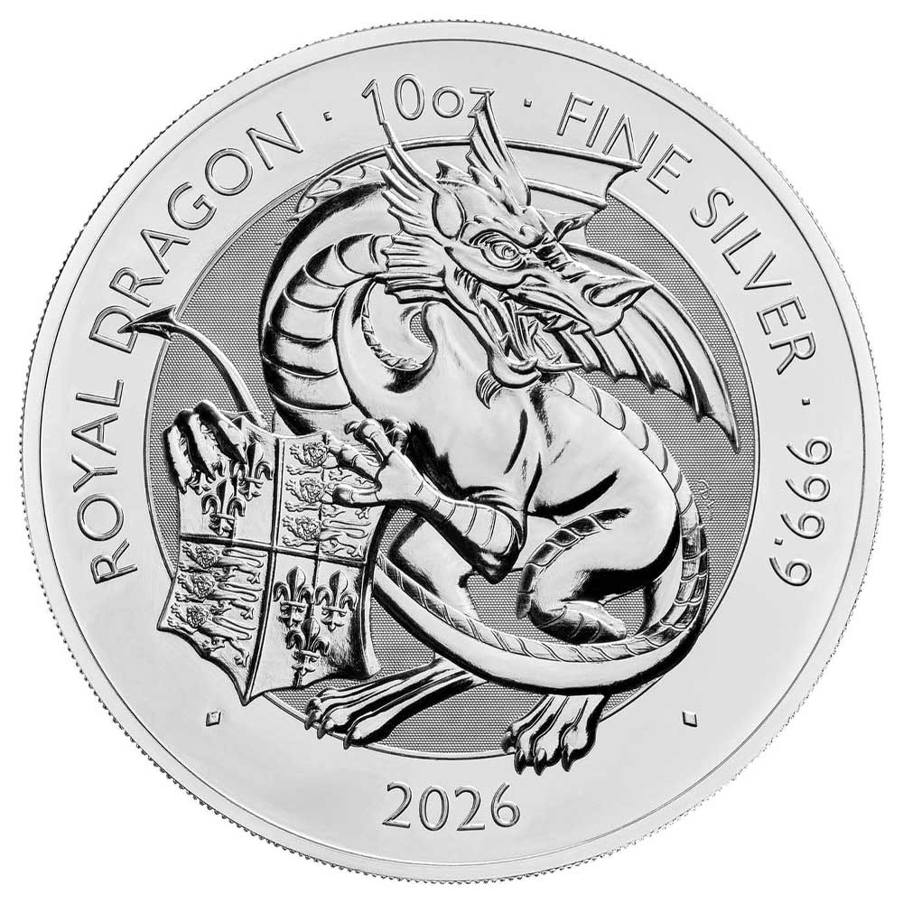2026 U.K. 10 Pound 10 oz Silver Tudor Beast Royal Dragon BU