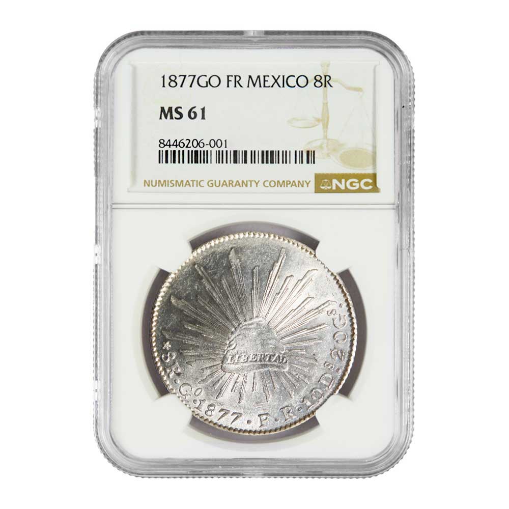 1877 GO FR Mexico Silver 8 Reales NGC MS61