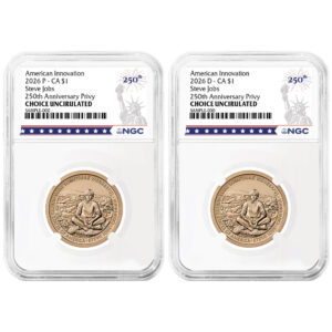 2026 $1 American Innovation Clad Dollar California Steve Jobs 2pc Set NGC Choice Uncirculated 250th Statue of Liberty Label