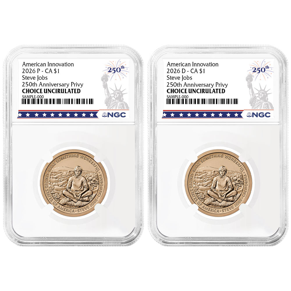 2026 $1 American Innovation Clad Dollar California Steve Jobs 2pc Set NGC Choice Uncirculated 250th Statue of Liberty Label
