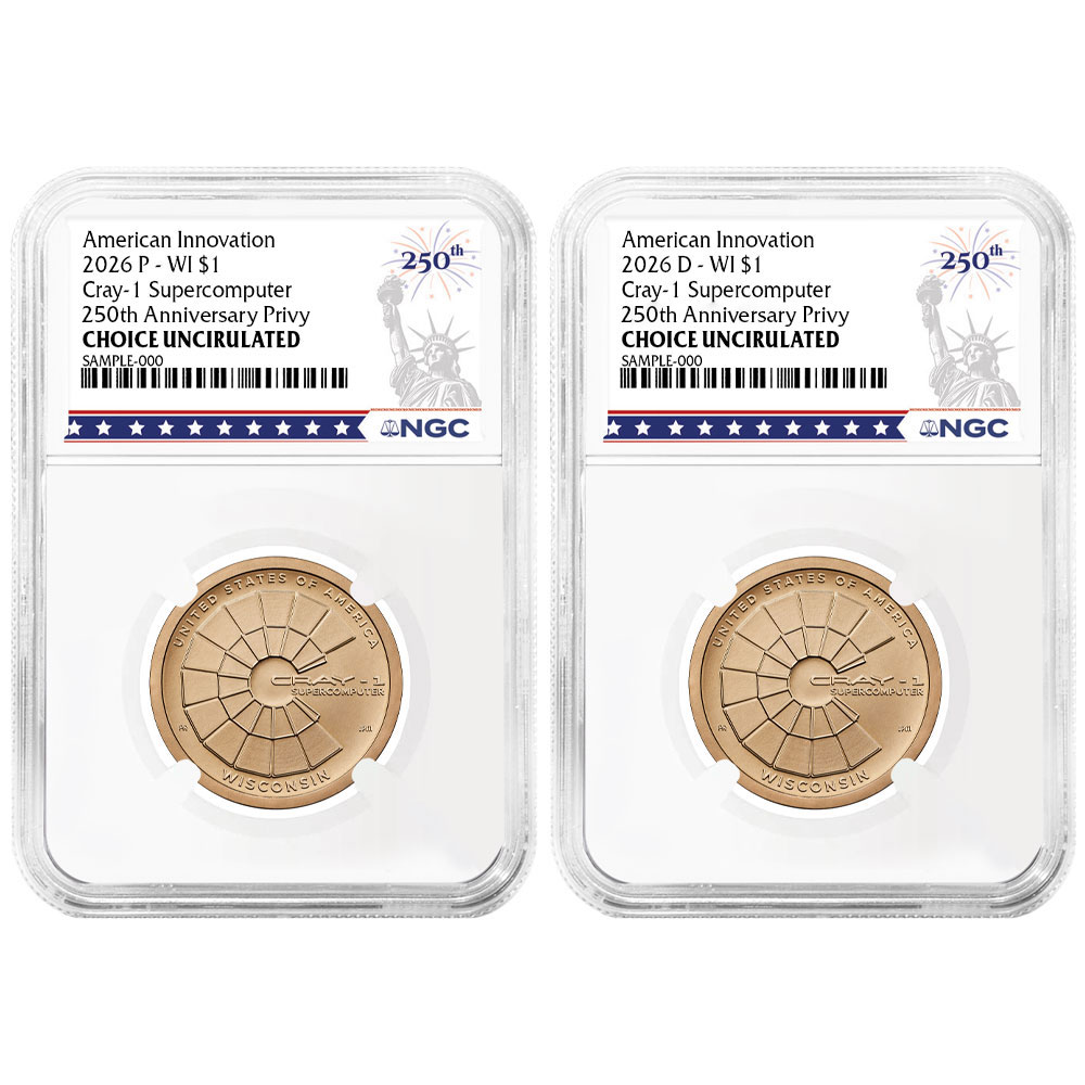 2026 $1 American Innovation Clad Dollar Wisconsin Cray 2pc Set NGC Choice Uncirculated 250th Statue of Liberty Label