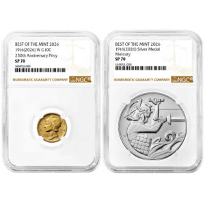Best of the Mint Gold Mercury Dime and Silver Medal 2pc Set NGC SP70 Brown Label